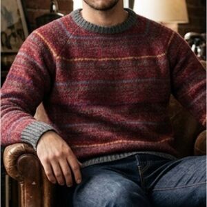 McGregor Men’s Crewneck Vintage Red Patterned Sweater with Gray Trim Size XL